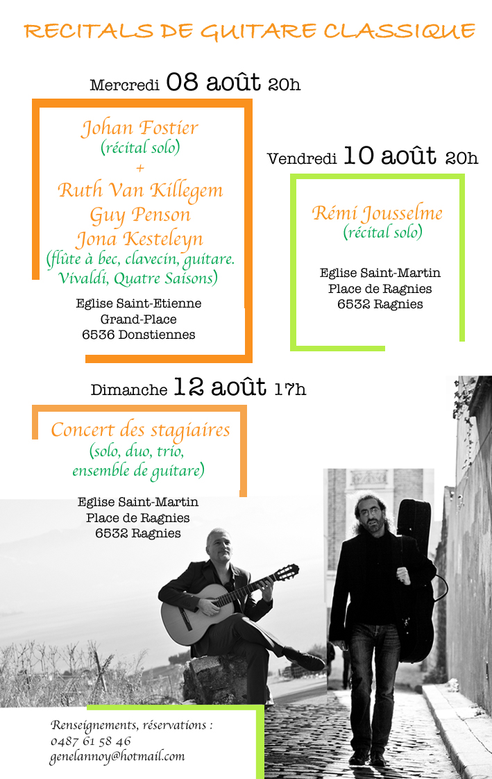 Johan Fostier (solo recital) + Ruth Van Killegem, Guy Penson, Jona Kesteleyn ( Vivaldi,4Saisons) @ Eglise Saint Etienne, Grand Place 6536 Donstiennes  | Thuin | Wallonie | België
